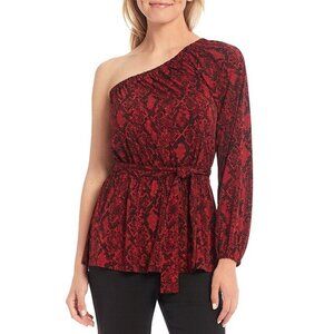 NWT MICHAEL Michael Kors Python Eco Matte Jersey One Shoulder Belted Top